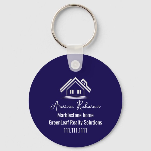 Custom Navy Blue Real Estate Realtor Keychains Nyckelring (Framsida)
