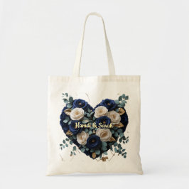 Custom Navy Gold Floral Monogram Budget Tote Bag Tygkasse