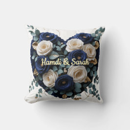 Custom Navy Gold Floral Monogram Heart Pillow Kudde