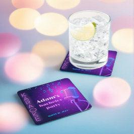 Custom Neon Karaoke Night Bachelor Party Underlägg Papper Kvadrat
