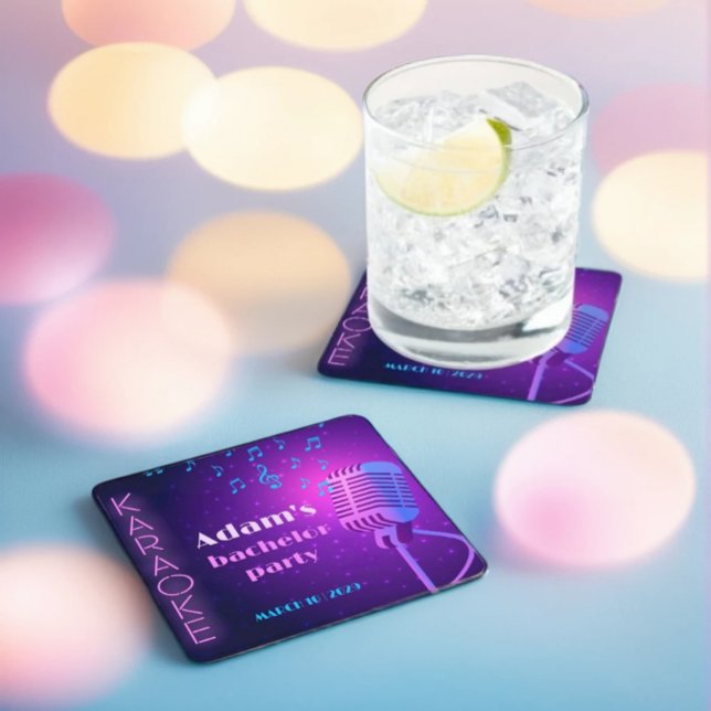 Custom Neon Karaoke Night Bachelor Party  Underlägg Papper Kvadrat (Skapare uppladdad)