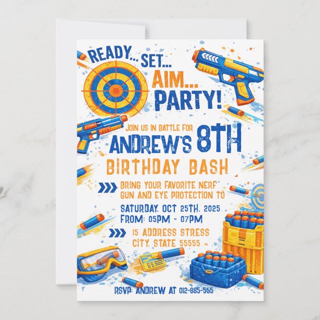 Custom Nerf War Birthday Invitation  Inbjudningar (Framsida)
