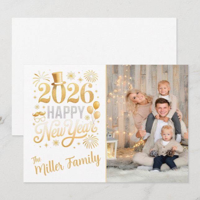Custom New Year Photo Holiday Card  Julkort (Fram/baksida)