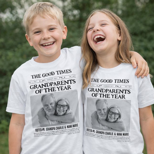 Custom Newspaper Shirt, Grandparents of the Year T Shirt (Custom Newspaper Kids Shirt, Grandparents of the Year T-Shirt)