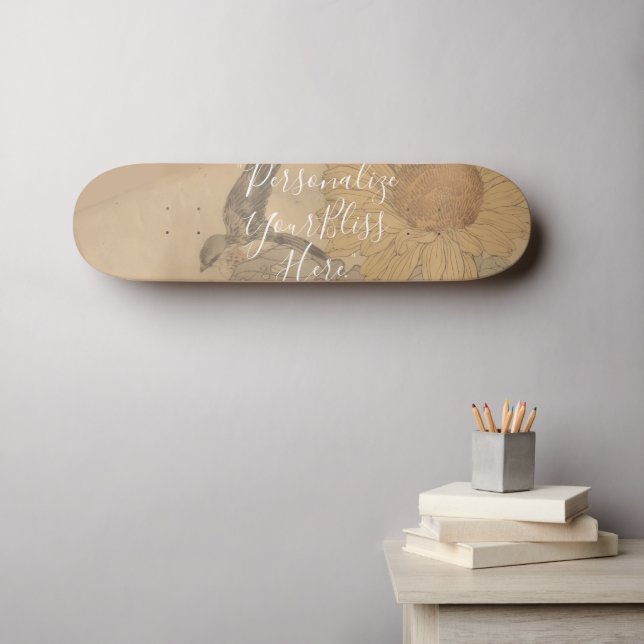 CUSTOM Nostalgic Sunflower & Bird Art Print  Mini Skateboard Bräda 18,5 Cm (Väggkonst (Horz))