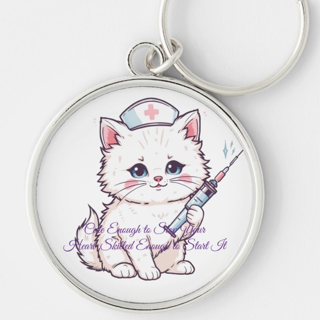 Custom Nurse Cat Skilled Enough Rund Silverfärgad Nyckelring (Framsidan)