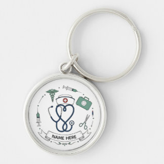 Custom Nurse Name Keychain | Medical Appreciation Rund Silverfärgad Nyckelring