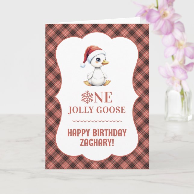 Custom One Jolly Goose December First Birthday Kort (Orkide)