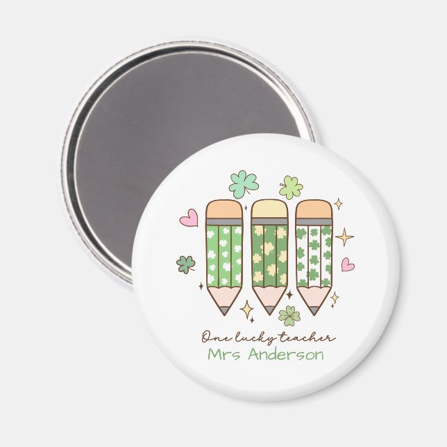Custom One Lucky Teacher Retro Pencil Magnet (Front/Back)