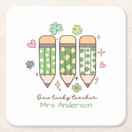 Custom One Lucky Teacher School Party Underlägg Papper Kvadrat