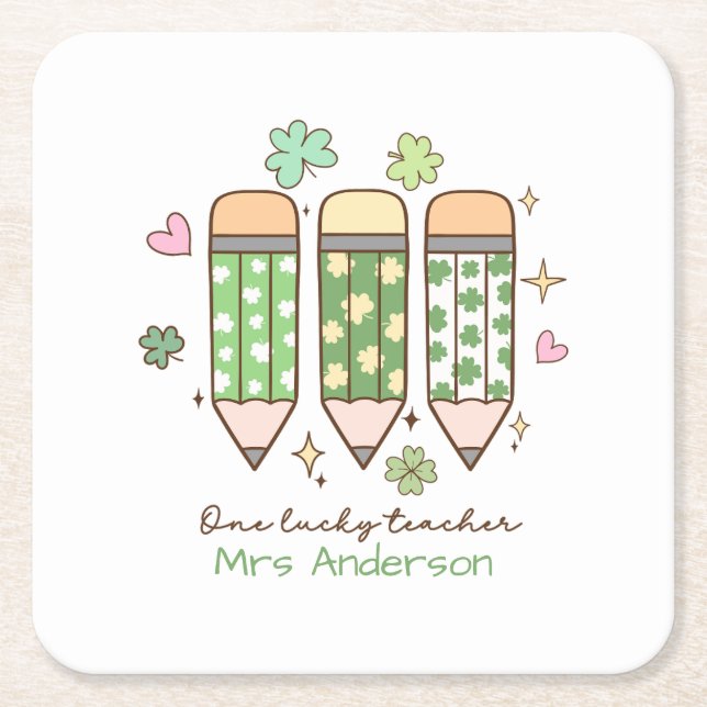 Custom One Lucky Teacher School Party Underlägg Papper Kvadrat (Framsidan)