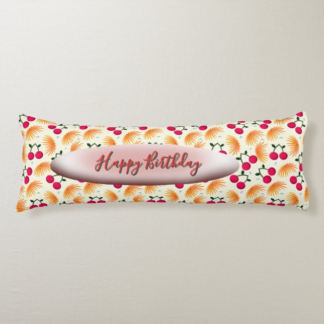 Custom Orange Floral Cherry Pattern  Kroppskudde (Framsidan)