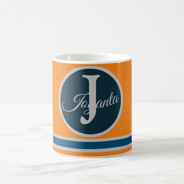 Custom  orange greay blue Monogram Elegant Kaffemugg (Center)
