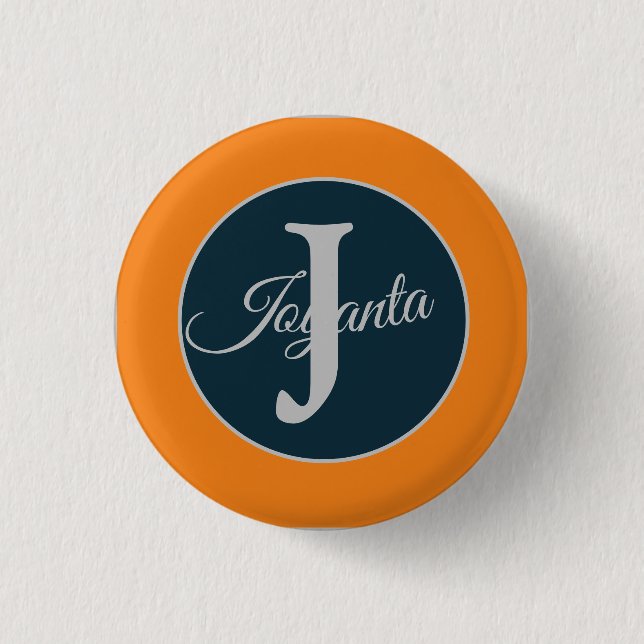 Custom  orange greay blue Monogram Elegant Knapp (Framsida)