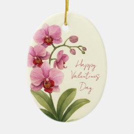 Custom Oval Ceramic Ornament with Orchid Flower
