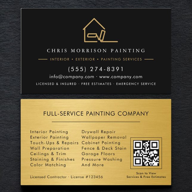 Custom Painter Painting Service Black Gold QR Code Visitkort (Skapare uppladdad)