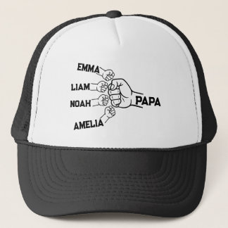 Custom Papa Fist Bump Trucker Hat with 4 Names Keps