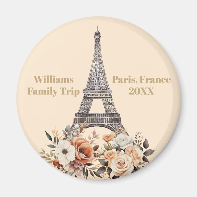 Custom Paris Trip Eiffel Tower Floral Magnet (Framsidan)