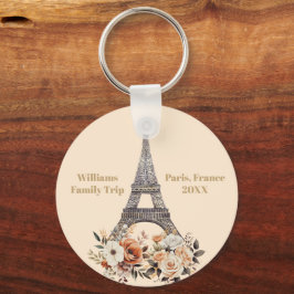 Custom Paris Trip Eiffel Tower Floral Nyckelring