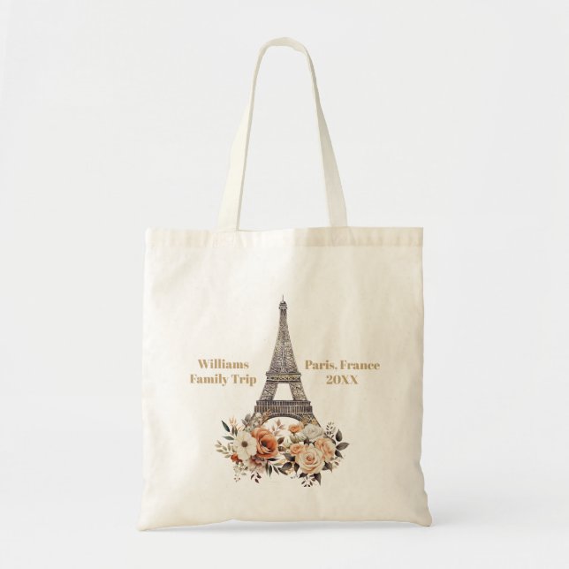 Custom Paris Trip Eiffel Tower Floral Tygkasse (Framsidan)