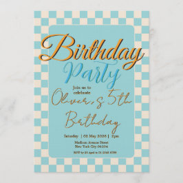 Custom Pastel Blue Checkered Birthday Party Inbjudningar
