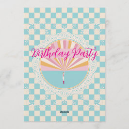 Custom Pastel Blue Checkered Birthday Party Inbjudningar