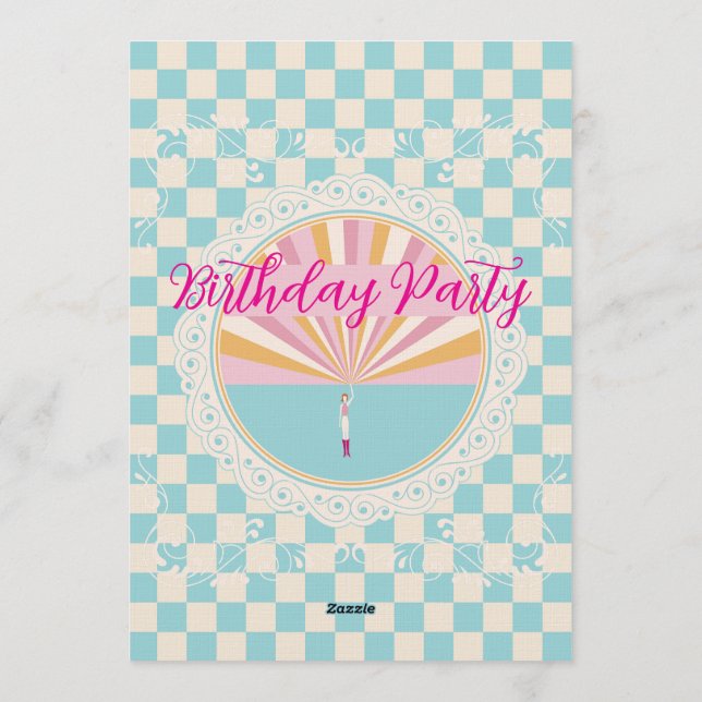 Custom Pastel Blue Checkered Birthday Party Inbjudningar (Baksida)