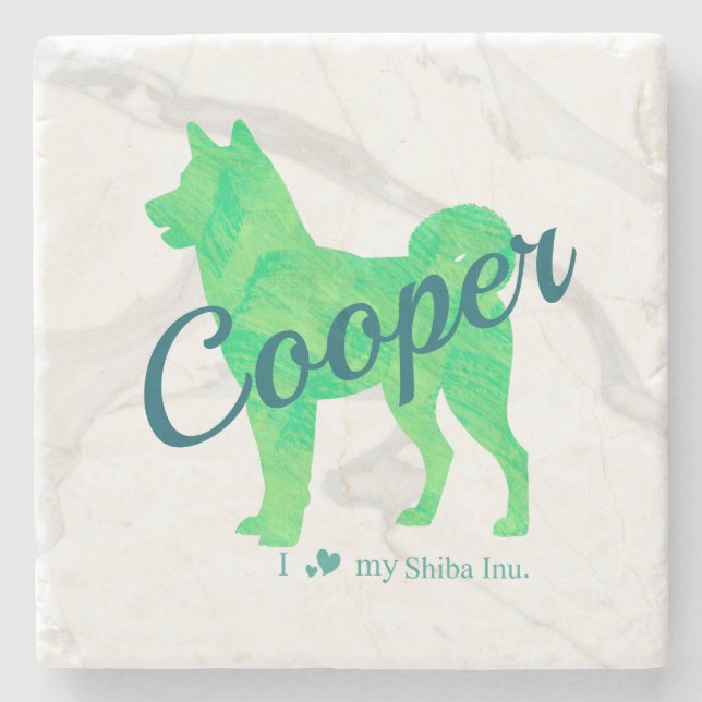 Custom Pastel Green Shiba Inu Silhouette  Coaster Stenunderlägg (Framsidan)
