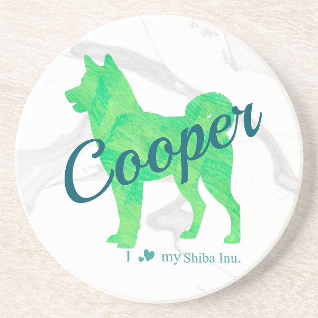 Custom Pastel Green Shiba Inu Silhouette  Coaster Underlägg (Framsidan)