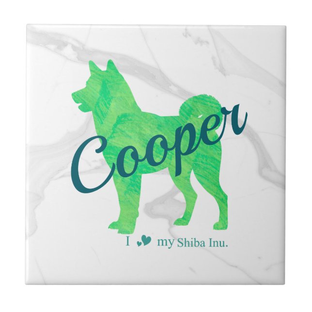 Custom Pastel Green Shiba Inu Silhouette Tile Kakelplatta (Framsidan)