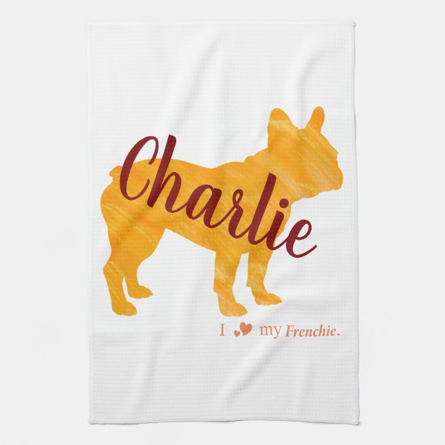 Custom Pastel Orange French Bulldog - Frenchie Kökshandduk (Vertikal)