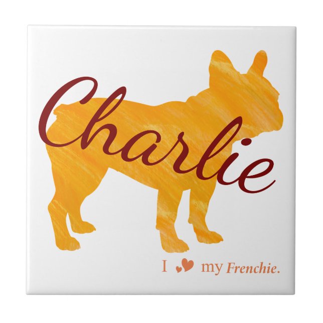 Custom Pastel Orange French Bulldog Tile- Frenchie Kakelplatta (Framsidan)
