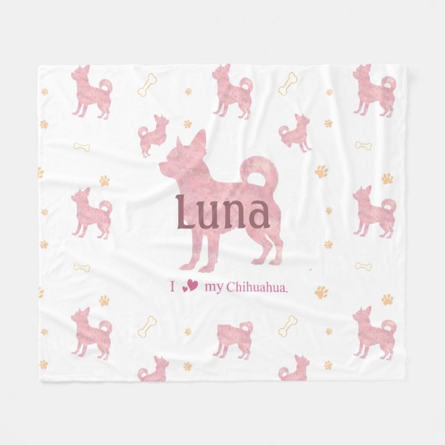 Custom Pastel pink chihuahua Silhouette blanket Fleecefilt (Framsidan (Horisontell))