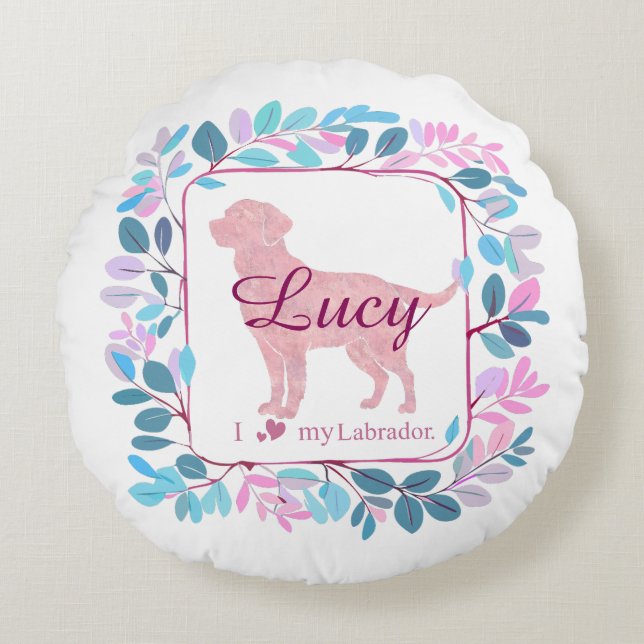 Custom pastel pink Labrador Retriever throw pillow Rund Kudde (Framsidan)