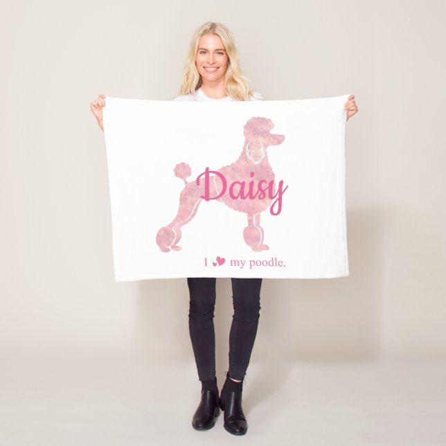 Custom Pastel Pink Poodle Silhouette Blanket Fleecefilt (På plats)