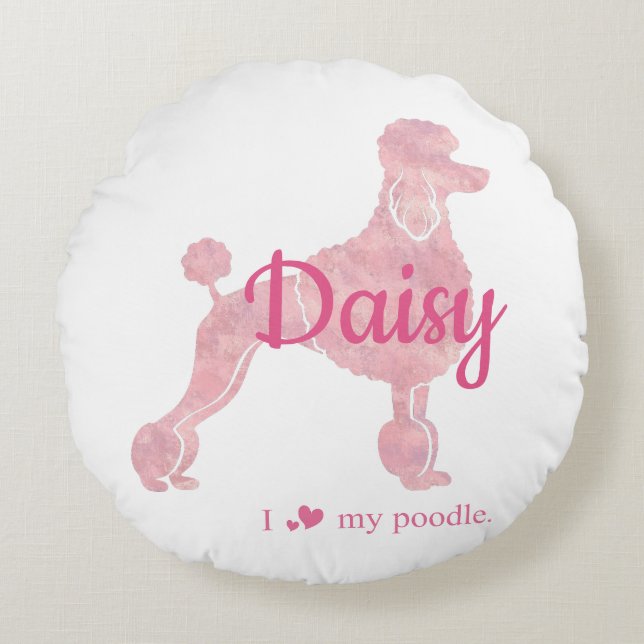 Custom Pastel Pink Poodle Silhouette round cushion Rund Kudde (Framsidan)