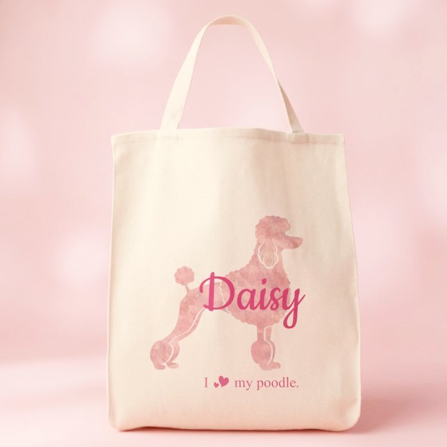 Custom Pastel Pink Poodle Silhouette tote bag Tygkasse (Skapare uppladdad)