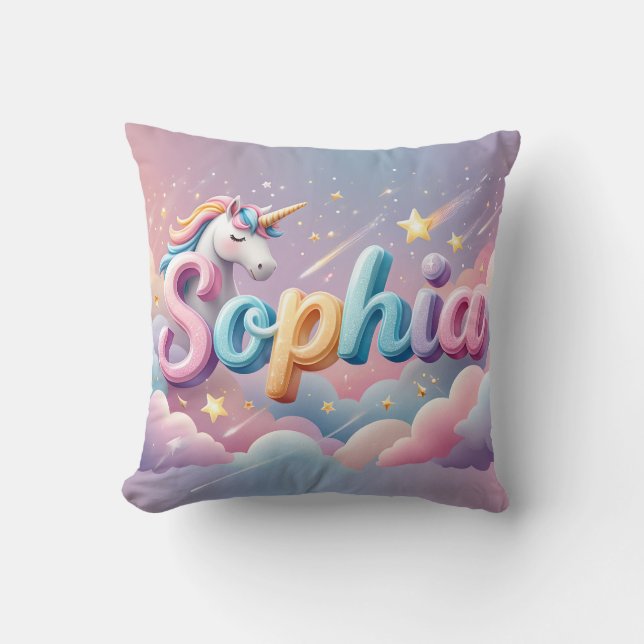 Custom Pastel Unicorn Name Pillow Kudde (Framsida)