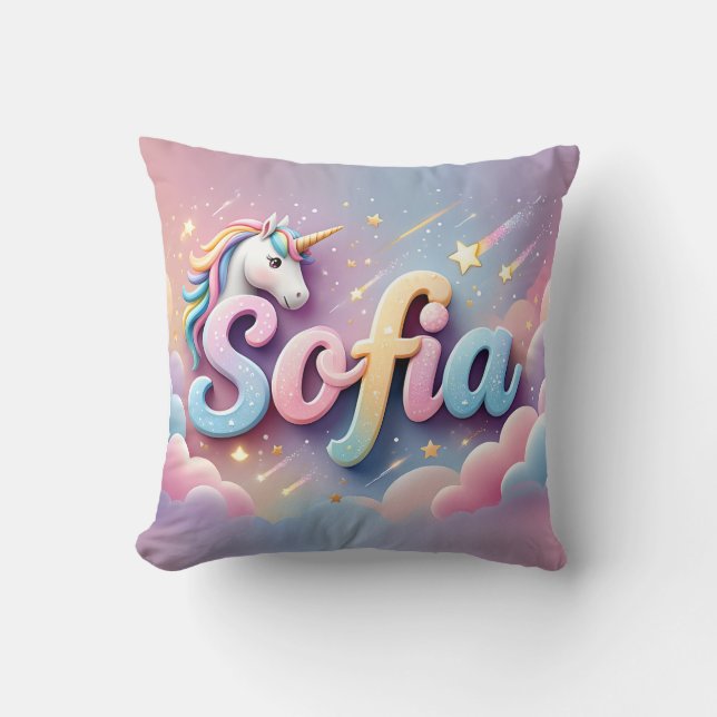 Custom Pastel Unicorn Name Pillow Kudde (Framsida)
