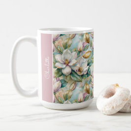 Custom Pattern Elegant Magnolia Flowers Kaffemugg
