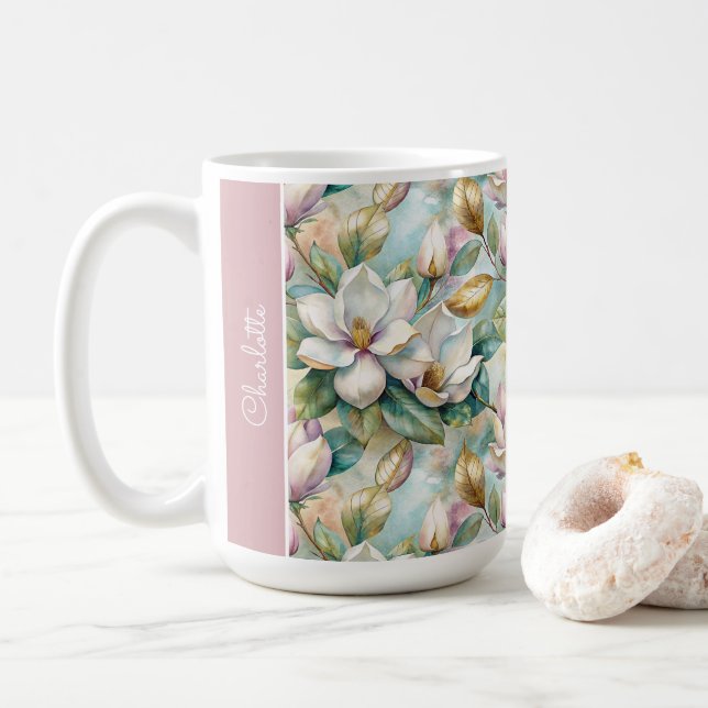 Custom Pattern Elegant Magnolia Flowers Kaffemugg (Med munk)
