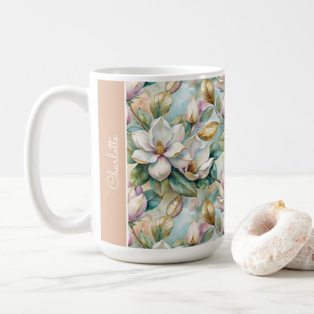 Custom Pattern Elegant Magnolia Flowers Kaffemugg (Med munk)