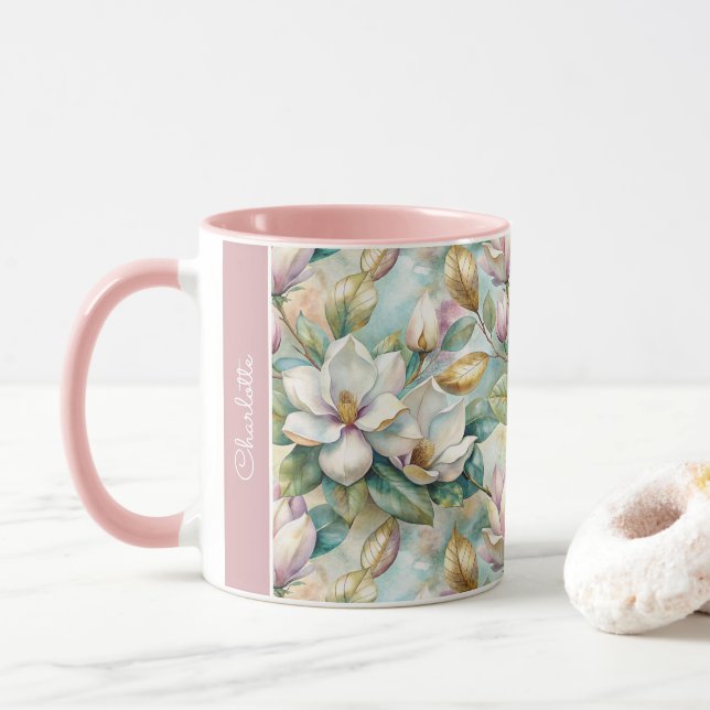 Custom Pattern Elegant Magnolia Flowers Mugg (Med munk)