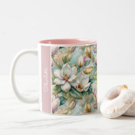 Custom Pattern Elegant Magnolia Flowers Två-Tonad Mugg