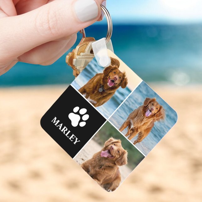 Custom Paw Love Dog Lover Name Photo 3 Collage Pet Nyckelring (Skapare uppladdad)