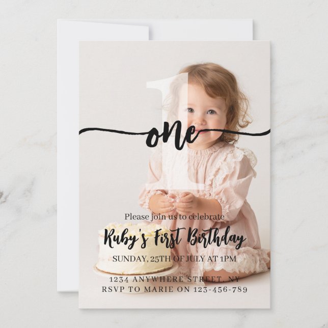 Custom Personalize First Birthday Invitation Inbjudningar (Framsida)