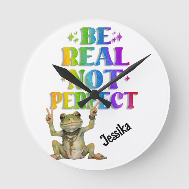 Custom Personalize Positive boho frog Hippie  Rund Klocka (Framsida)