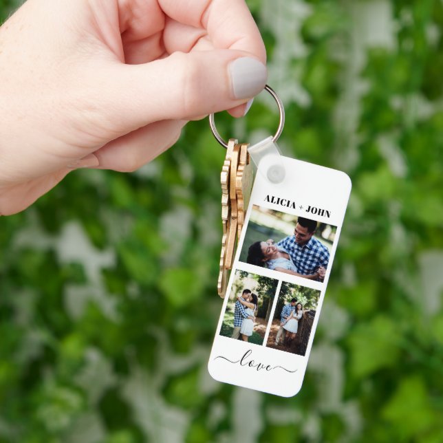 Custom Personalized Double Sided 3 Photo keychain Nyckelring (Hand)