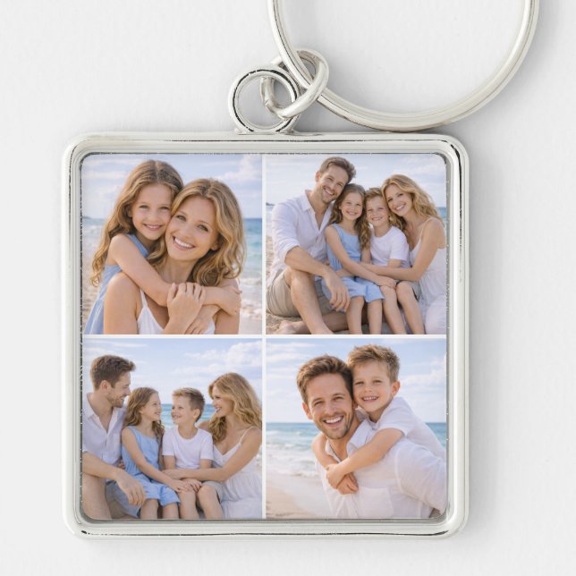 Custom Personalized Family Photo Fyrkantig Silverfärgad Nyckelring (Framsidan)