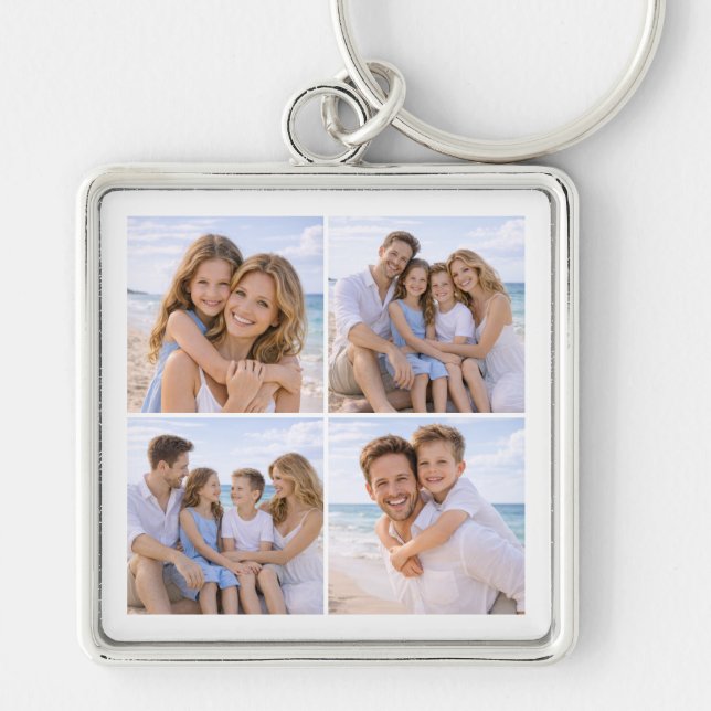 Custom Personalized Family Photo Fyrkantig Silverfärgad Nyckelring (Framsidan)